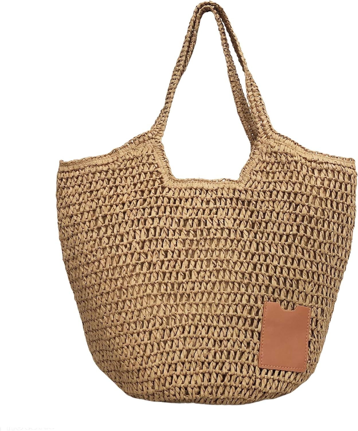 Women's Straw Beach Bag with Zip Closure Fabric Lining Shopping Bag