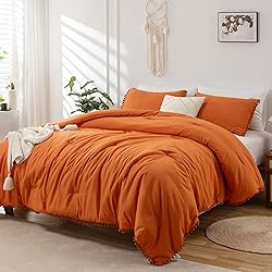 annadaif Burnt Orange Comforter Set Queen Size, Pom