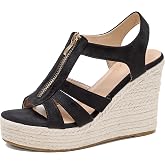 ZodyBoer Womens Front Zipper Espadrille Wedge Sandals Dressy, High Heel Platform Sandals Open Toe Slingback, Comfy Sexy Summer Wedges Sandals