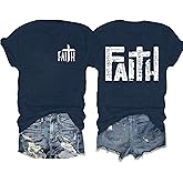 Faith Shirts for Women Christian Shirt Jesus Cross Graphic Tees Bible Verse Religious Sayings Casual Tops