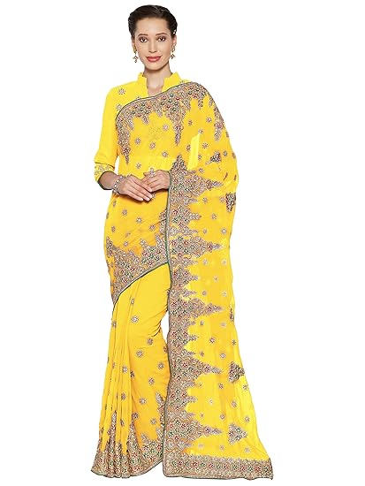 Womens Faux Georgette Saree With Unstitched Blouse Piece