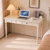Conabaen White Writing Desks with Drawers, 47" French Country Style | Solid Wood Farmhouse Computer Desk for Home Office, Living Room Study or Workspace