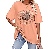 ADOREJOY Oversized Tshirts for Women Crewneck Summer Graphic Tees Short Sleeve Loose Basic Tops