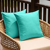 NiNi ALL Outdoor Waterproof Throw Pillow Covers Set of 2 Decorative Farmhouse Garden Pillowcase Solid Cushion Cases for Patio Tent Couch 18x18 inch Aqua Green