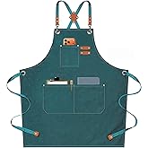 AFUN Chef Aprons for Men Women with Oversized Pockets, 16-Ounce Cotton Canvas Cross Back Heavy Duty Work Apron (Dark Green)