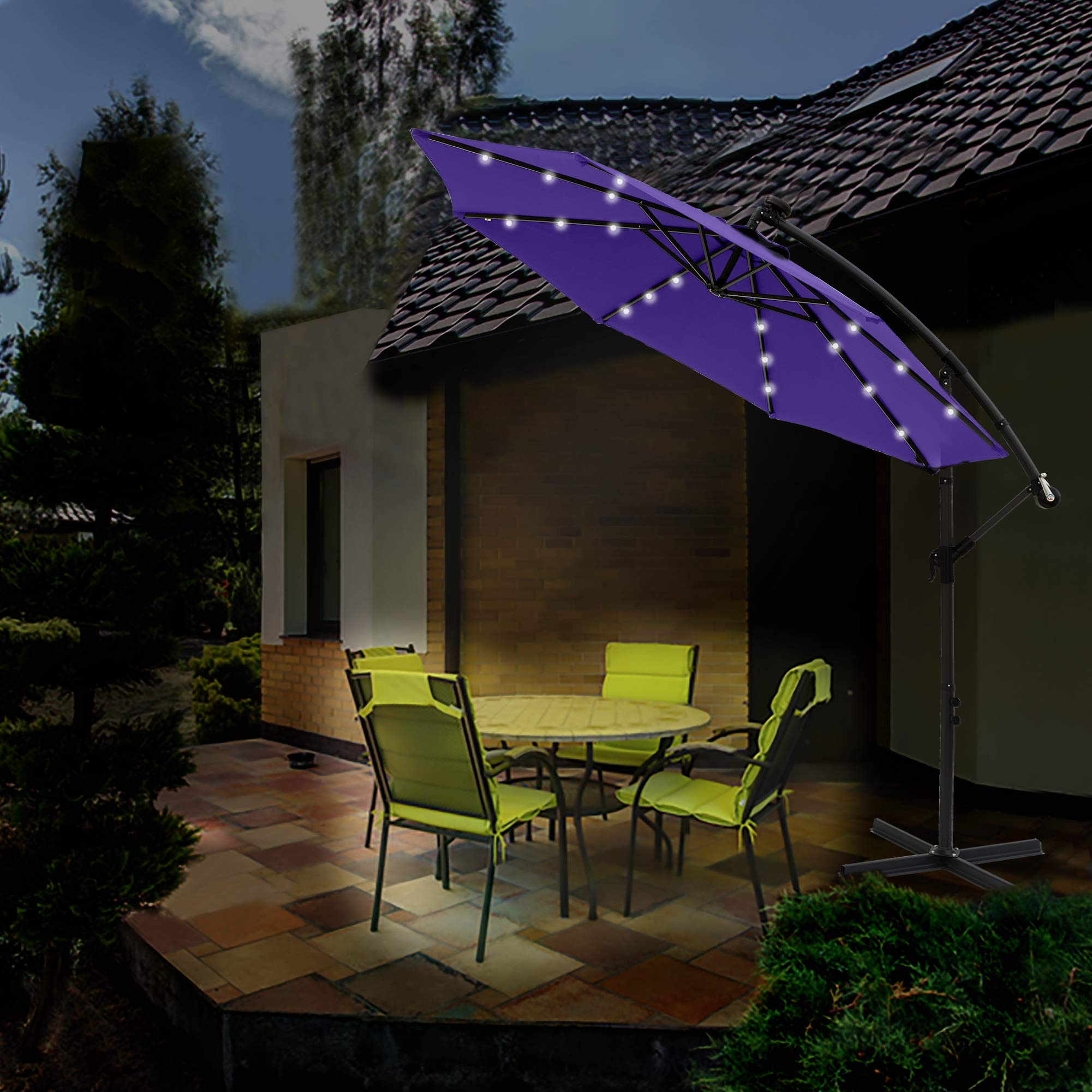 Divine Style Cantilever Parasol Premium Garden Parasol Umbrella With 24 Integrated Solar Powered Led Lights For Outdoor Patio With Free Waterproof Cover Royal Purple Buy Online In El Salvador At Desertcart