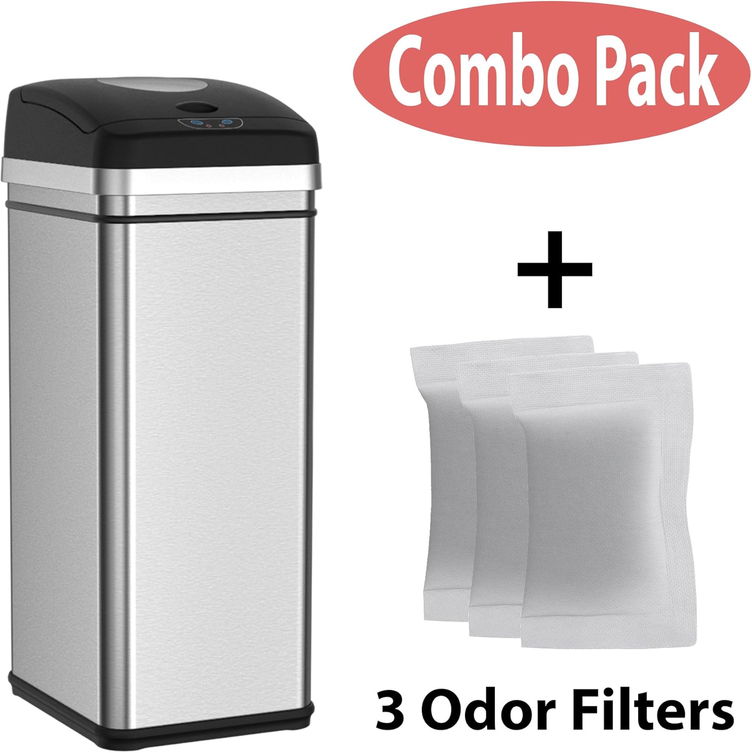 Halo Easy Trash Compactor Trash Can with Automatic Sensor Touchless Lid, Odor-Absorbing Deodorizer, and Deodorizer Carbon Filter, 49 Liter/13 Gallon, Stainless Steel