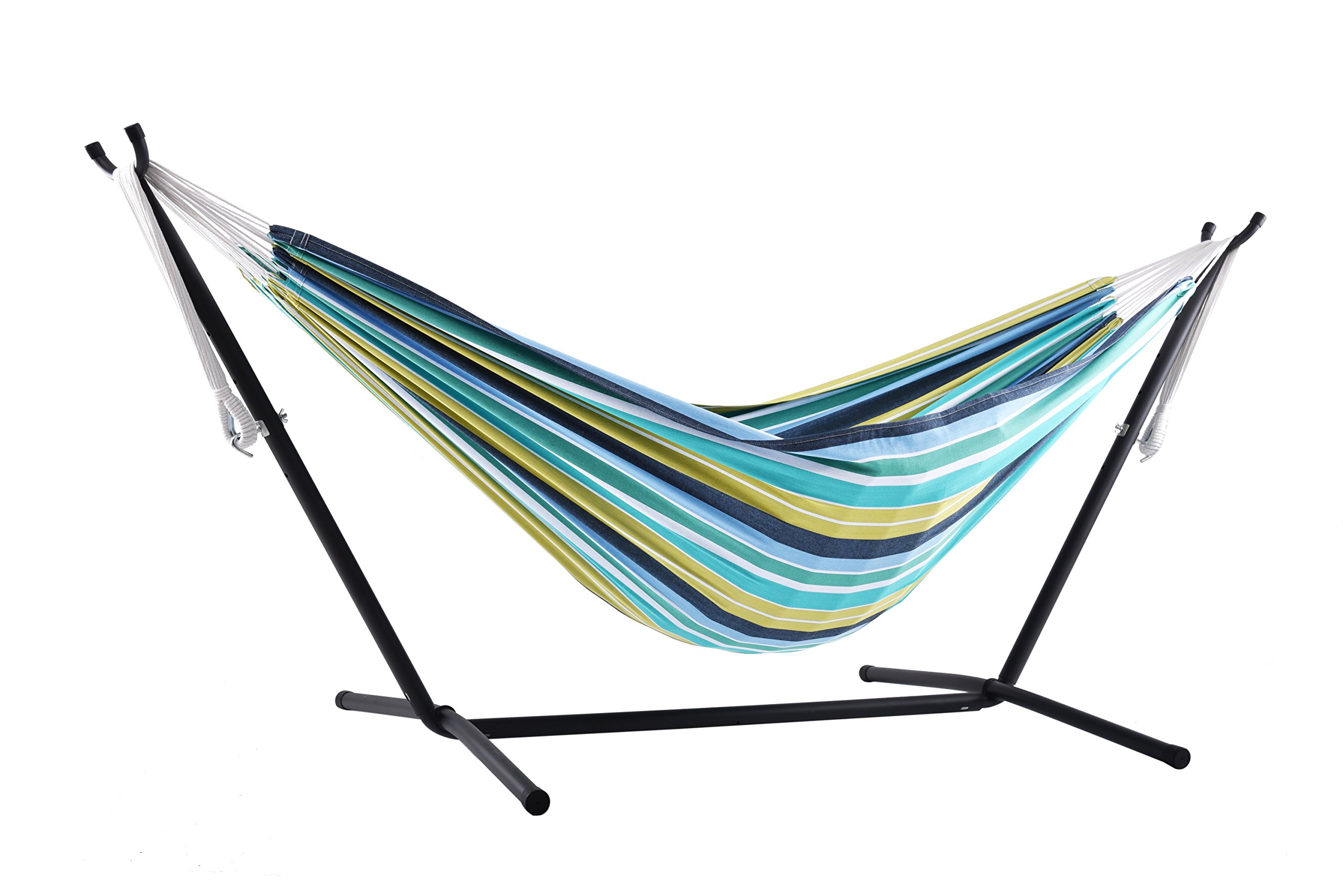 Vivere UHSDO8-29 Double Cotton Hammock with Space-Saving Steel Stand Including Carrying Bag, Cayo Reef