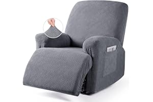 VANSOFY Oversized Recliner Chair Cover, 4-Pieces Stretch Recliner Covers for Recliner Chair Soft Reclining Chair Slipcover Jacquard Pattern Furniture Protector for Dogs Cats(Dark Gray)