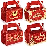 24 Pcs Christmas Candy Boxes Red 3D Merry Christmas Goodie Box with Handle 4 Style Small Cardboard Xmas Cookie Treat Gift Boxes for Kids Adult Gift Giving Wrap Holiday Xmas Party Favor Supplies