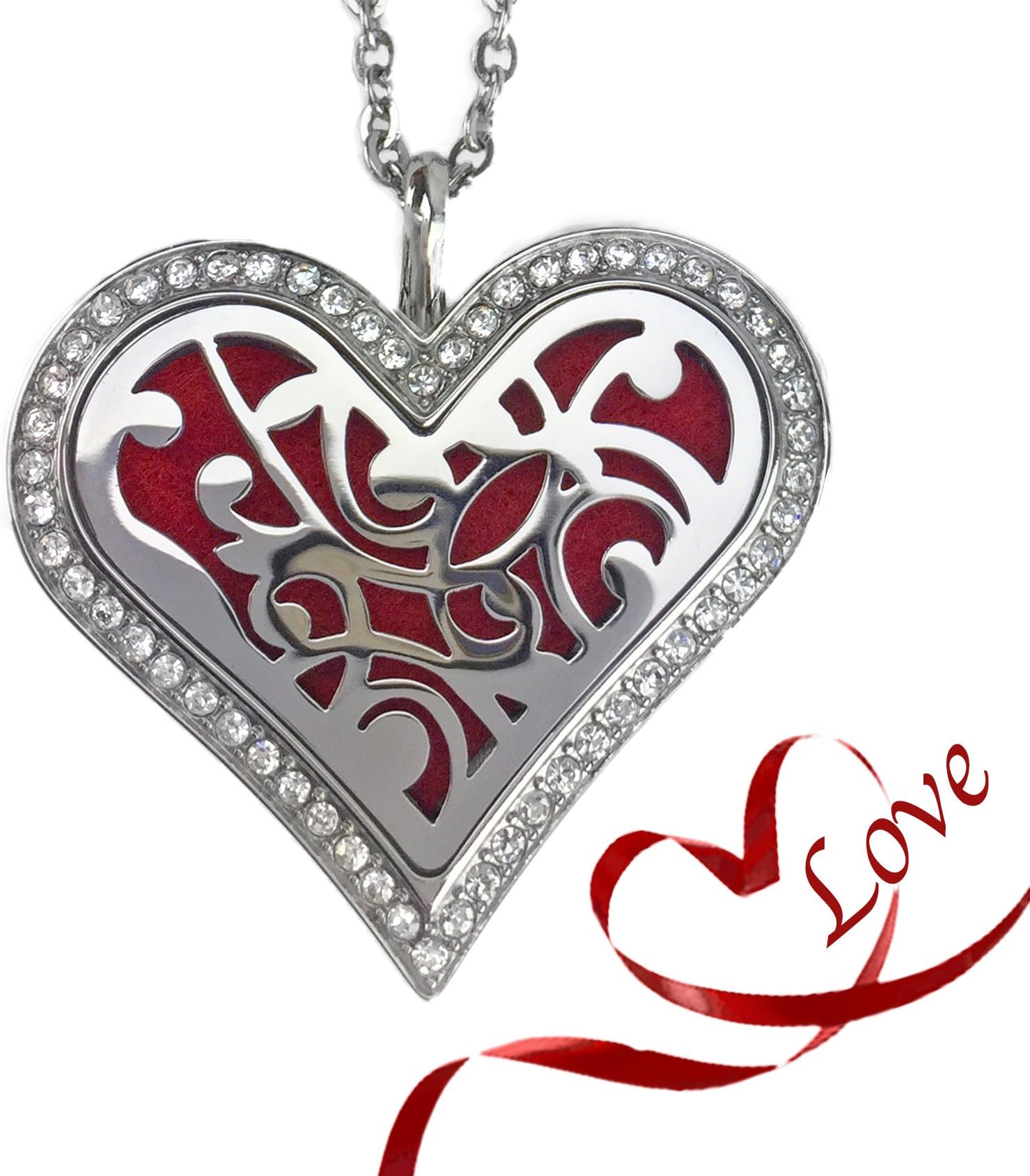 Sweet Soul Designs Aromatherapy Locket Diffuser Heart Necklace for Essential Oils - Stainless Steel Love of Life Design with Crystals, Adjustable Chain