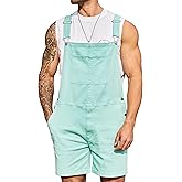 Bindefon Denim Overalls for Men Jean Shorts Jumpsuit Work Bibs Coveralls with Zipper