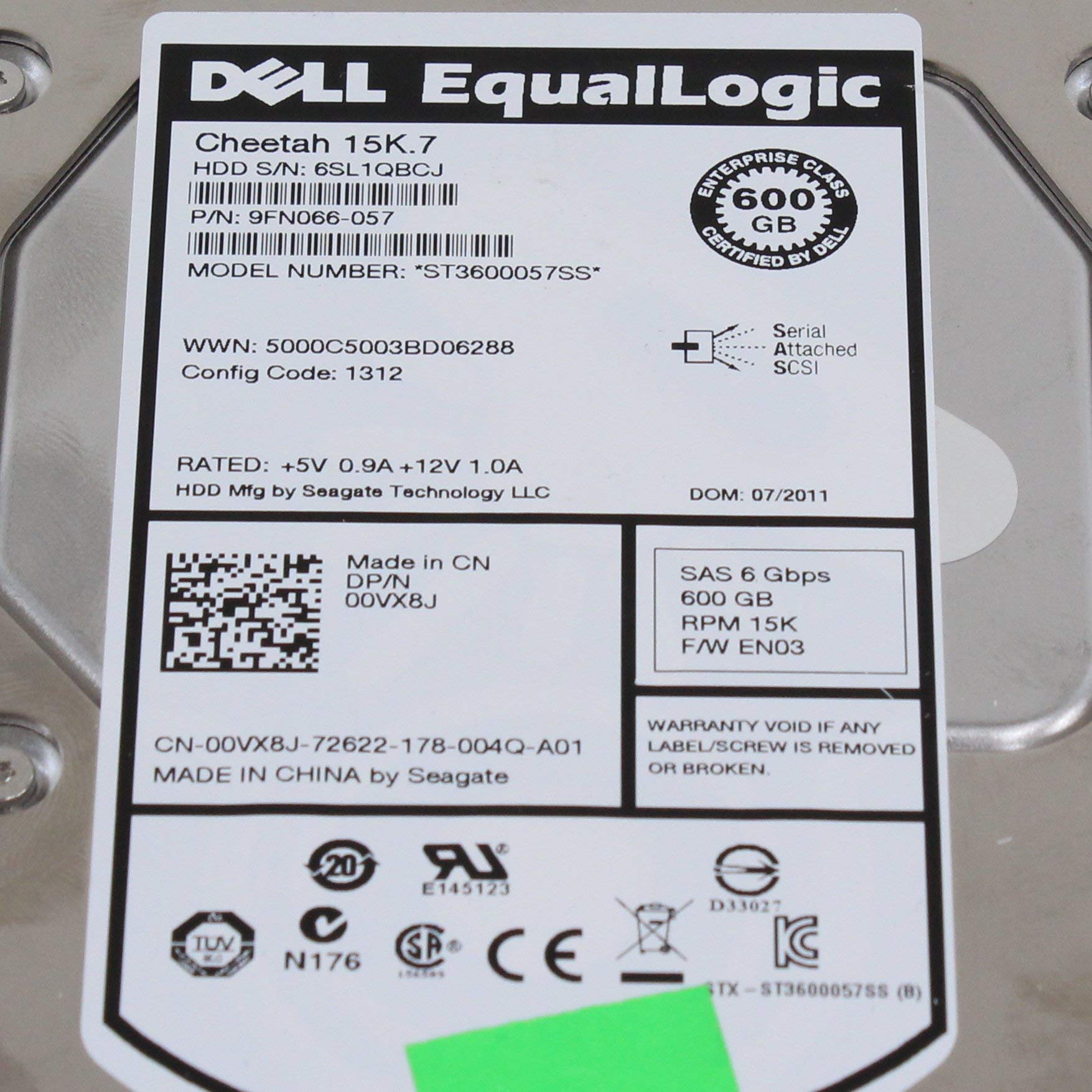 Dell Equallogic 600GB 15K SAS 3.5in 0VX8J ST3600057SS PS6000 PS4000 PS5000 PS6010 (Renewed)