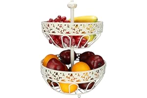 ROSYLINE 2 tier fruit basket, fruit bowl, multi-purpose kitchen and living room storage fruit and vegetable basket (White Bru