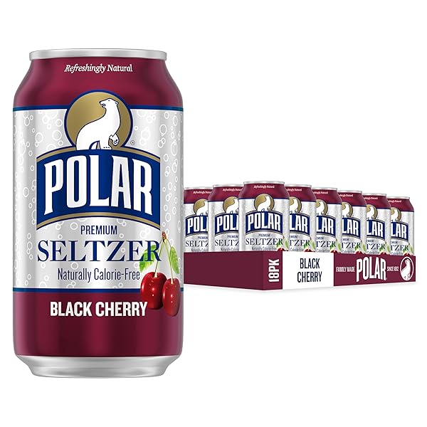 POLAR SELTZER WATER BLACK CHERRY, 12 FL OZ CANS, 18 PACK
