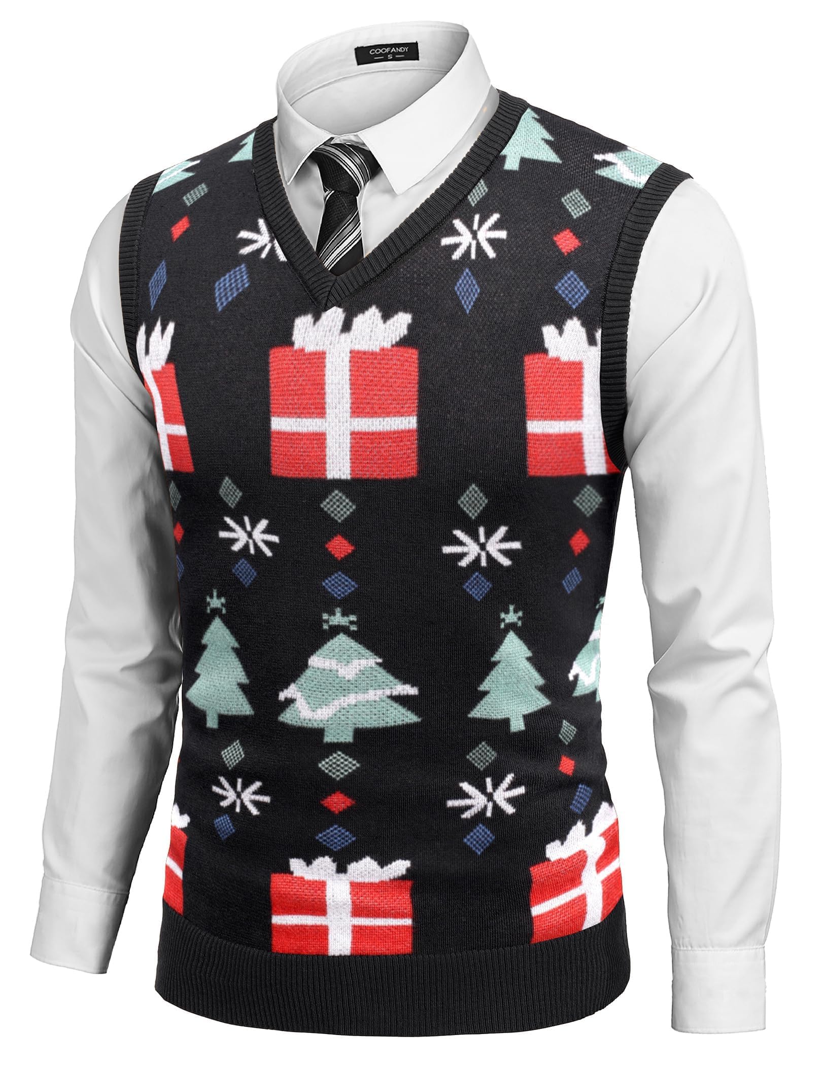 COOFANDY Men's Sleeveless Sweater Vest Lightweight V-Neck Solid Cotton Vest Pullover,PAT2,Large Image