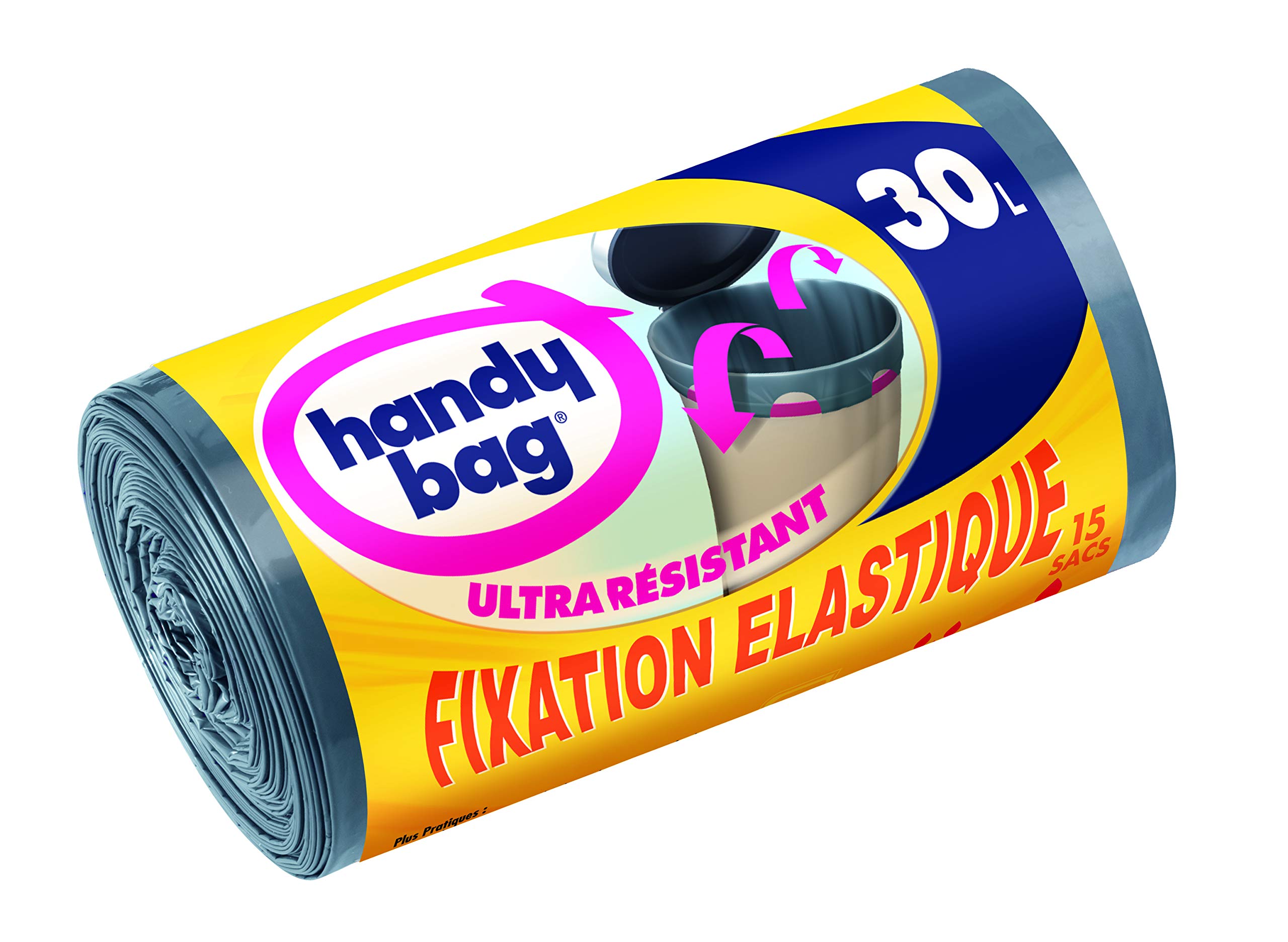 Handy Bag 3557880353391 Bin Liners with Sliding Handles 30 L Elastic Ties 53 x 63 cm - 15 Bags