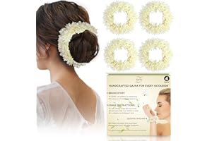 ZAINY 4 Pack Mogra Gajra for Hair, Artificial Scented Jasmine Flowers Hairbun, White Hair Flowers for Women, White Hairband, 