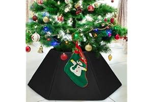 Hooqict Fabric Christmas Tree Collar Black Square Christmas Tree Skirt Ring for Artificial Trees Base Stand Cover Xmas Holida