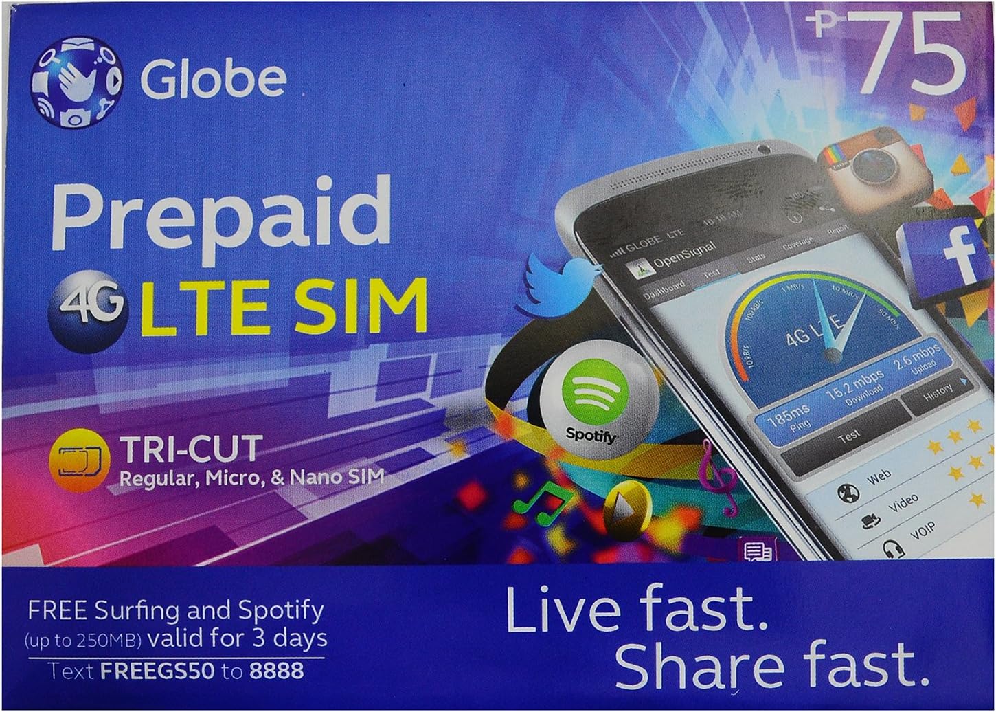 Amazon Com Globe Prepaid Lte Philippines Sim Card Tri Cut Nano