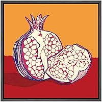 SIGNWIN Framed Canvas Wall Art Bright Red and Violet Pomegrante with Orange Background Fruit Citrus Illustrations Pop Art Modern Fun Neon for Living Room, Bedroom, Office - 16x16 inches