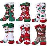 Haysandy 6 Pairs Christmas Fuzzy Socks Gifts Bulk Xmas Holiday Fluffy Socks Women Men Kids Winter Warm Slipper Socks