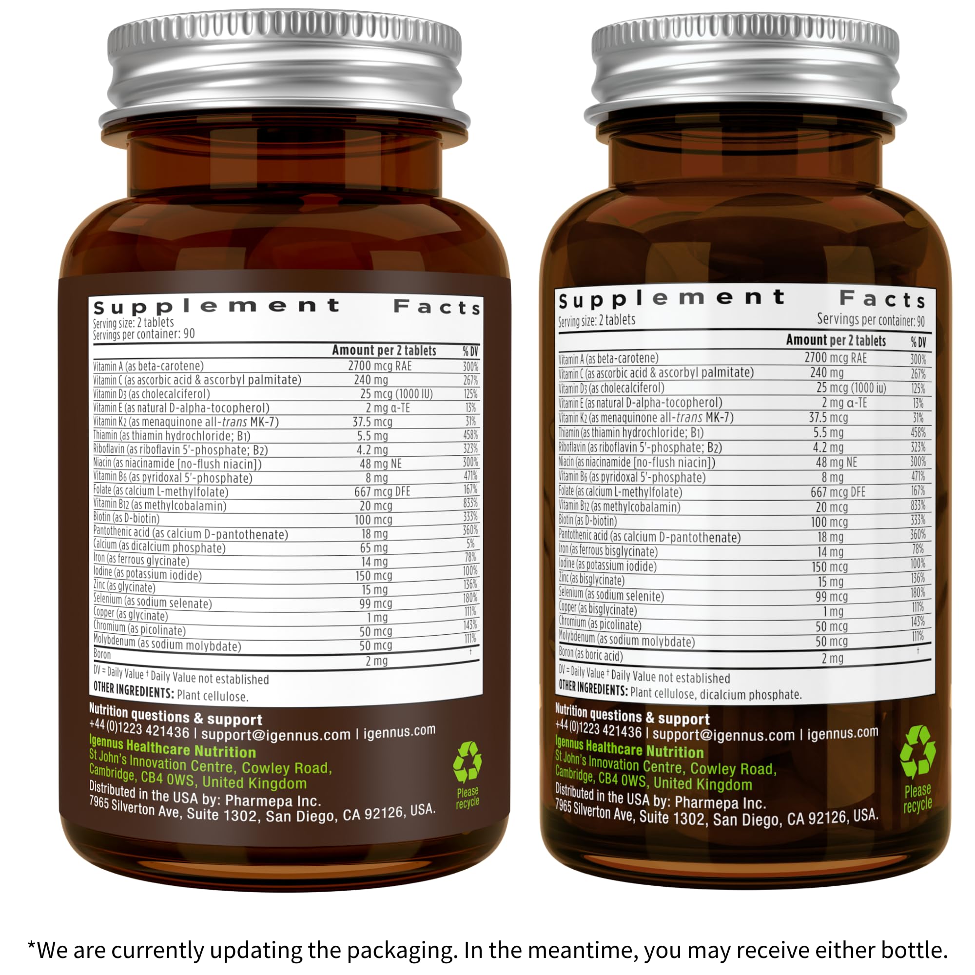 Igennus High Potency Methylated Multivitamin for Women, Pure & Clean Ingredients, MTHFR Supplement with Active B-Vitamins, Vitamin K2 MK7, Gentle Iron, Sustained Released, Non-GMO & Halal, 180 Tablets
