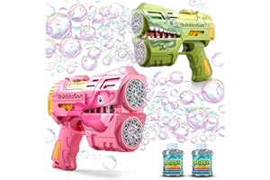 Jasny 2 Pack Bubble Guns for Kids, Rechargeable LED Light Up Bubble Machine Blower with 2 Bottles Bubble Refill Solution for 