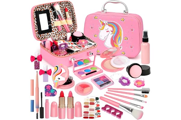 Kids Makeup Kit Girls Toys,Washable Makeup Kit Real Cosmetic,Princess Little Girls Makeup Set Kids Toys for 3 4 5 6 7+ Year O