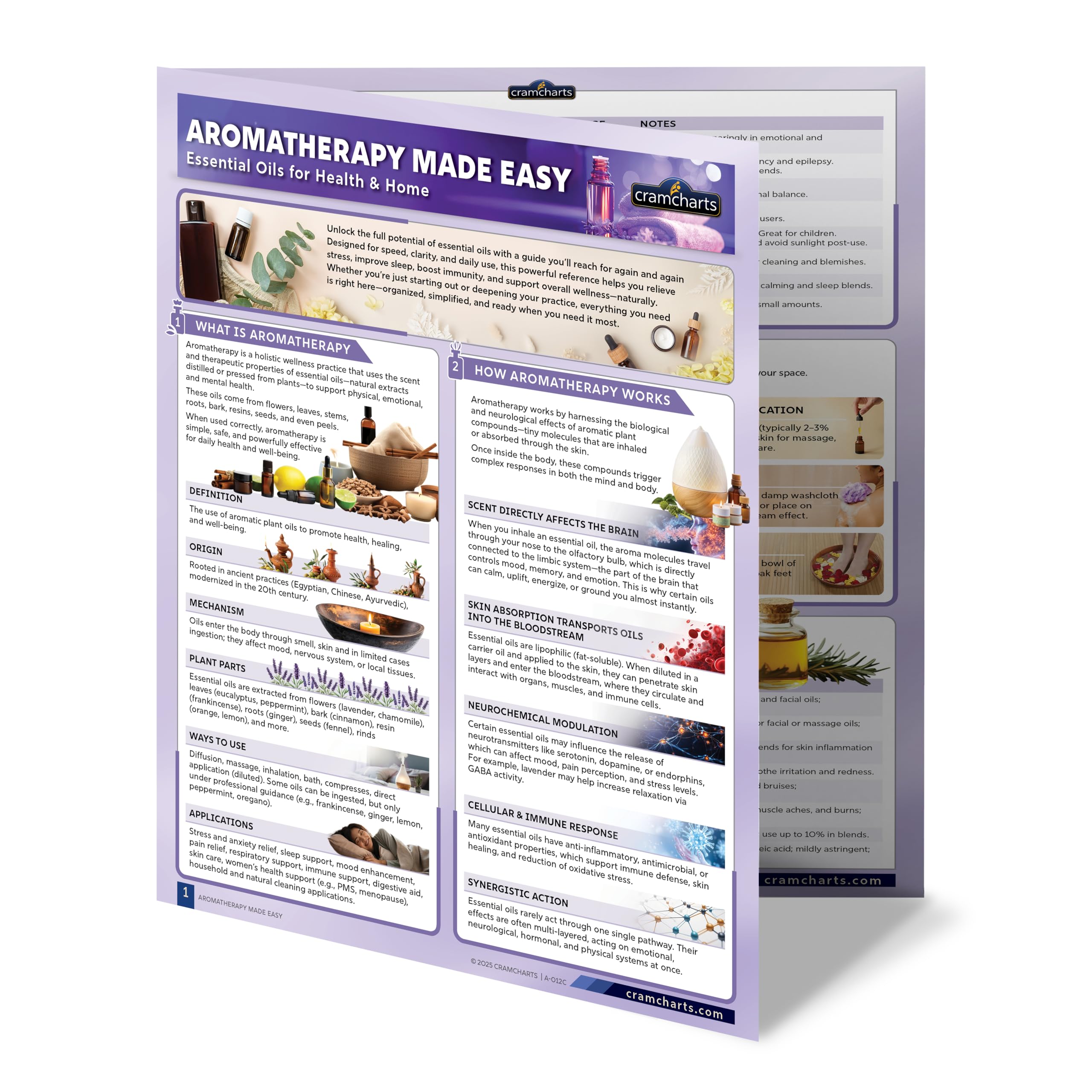 Photo 1 of ***JUST ONE METAL SHEET*** Cramcharts Aromatherapy Made Easy Essential Oils Quick Reference Guide, Educational 4-Page Laminated Chart for Health, Classroom, Home, Work, 54+ Oils and Blends | Waterproof Tear-Resistant Chart