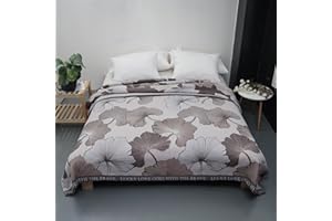 BIFQIOY Ginkgo Leaf Pattern Cotton Quilt Lightweight Muslin Summer Comforter Queen Size Soft Breathable Bedspread Coverlet Washable Quilted Throw Blanket for Bed, Couch