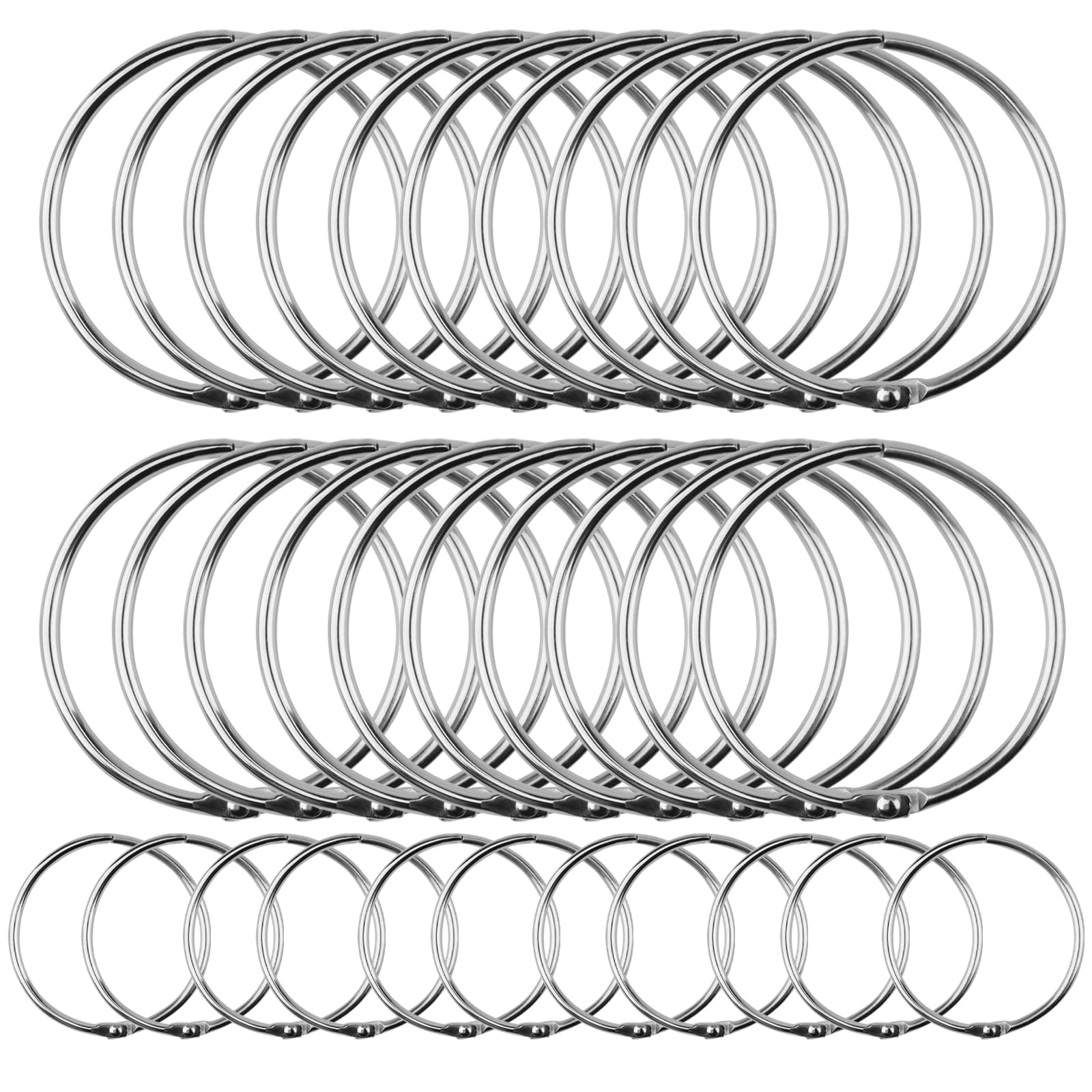 DAKFOOK 100 Pcs Metal Binder Rings Bulk, 25mm 50mm Loose Leaf Index Card Rings, 1Inch 2Inch Nickel-Plated Book Binder Rings for Flash Cards, Papers, Keychains, Office, Home
