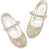 Furdeour Girls Dress Shoes Mary Jane Flower Wedding Party Bridesmaids Shoes Glitter Princess Ballet Flats for Kid Toddler