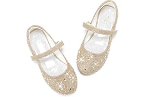 Furdeour Girls Dress Shoes Mary Jane Flower Wedding Party Bridesmaids Shoes Glitter Princess Ballet Flats for Kid Toddler