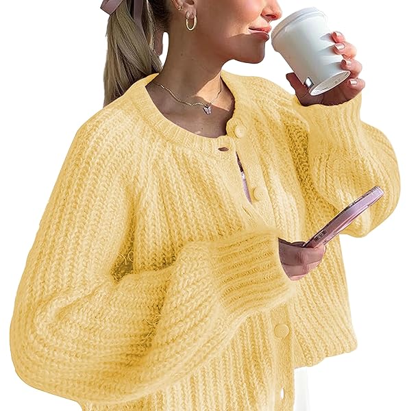 Womens Cardigan Women's Crew Neck Button Down Long Sleeve Solid