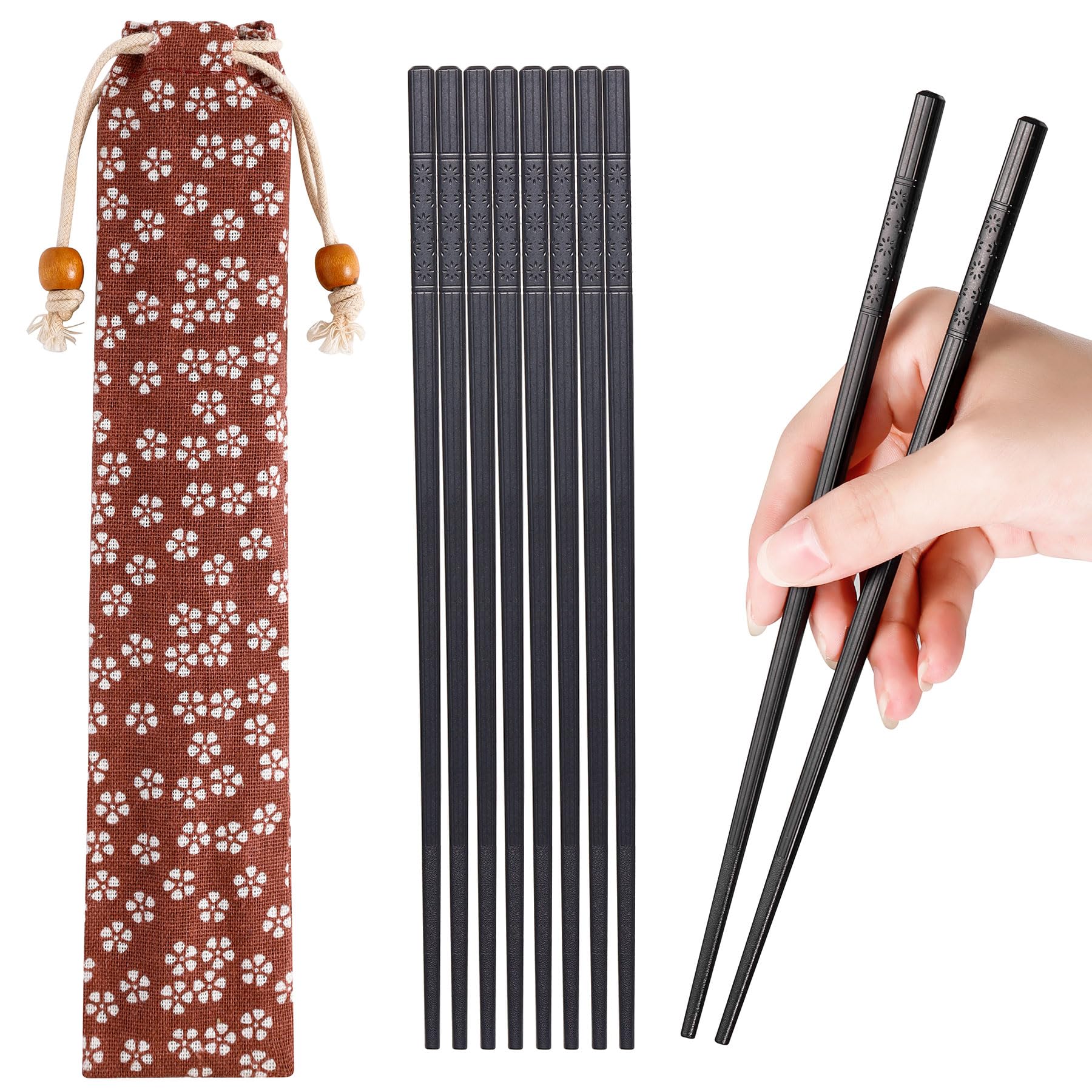 SPARKA 5 Pairs Fibreglass Chopsticks, Dishwasher Safe, Reusable, Japanese Chopsticks, Black