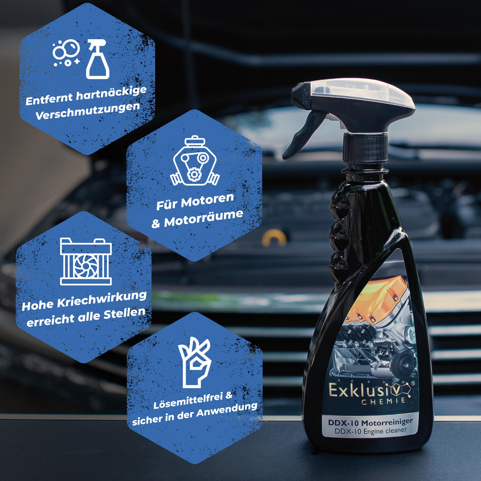 Exklusiv Chemie® Motorreiniger | Kaltreiniger | Motorraum Reiniger | Teerentferner | Engine Cleaner | Teilereiniger | Entfetter | 500 ml 4