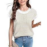 Girls 2026 Spring Summer Crop Tops Sweater Vest Striped Cap Sleeve Round Neck Casual Clothes Knit Pullover School Outfits