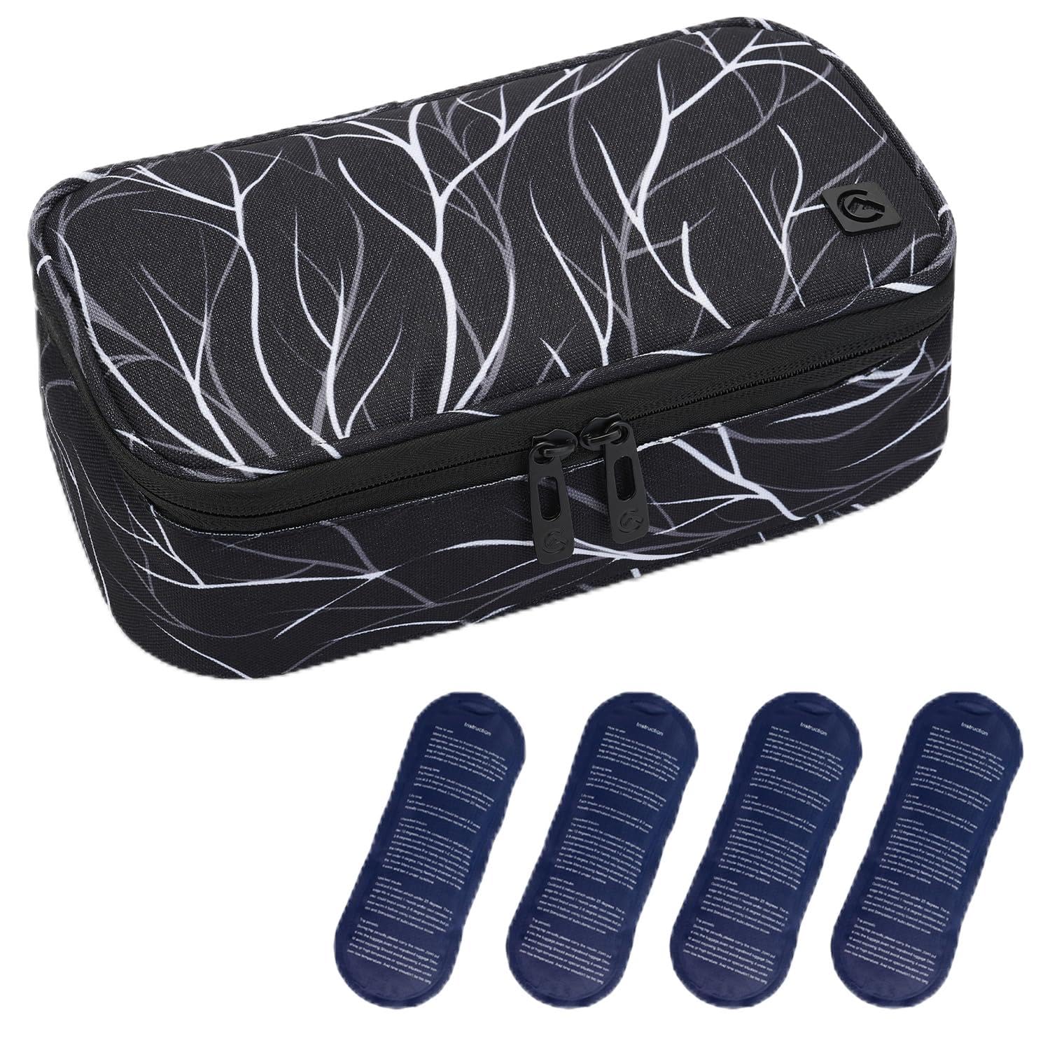 ALLCAMP Insulin Cooler Travel Case, Portable Insulin Cooler for Diabetics, with 4 Cool Bag Small, Insulated Lining and Pen Compartment (Black and White)