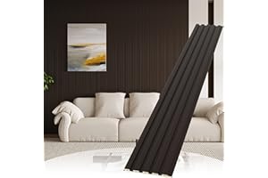 POHARE Slat Wall Paneling,8-Pack 3D WPC Wood Wall Panels,Acoustic Wall Panels for Interior Wall Decor,Living Room,Bedroom,Black,95 x 6 in