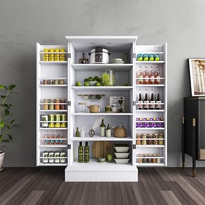 Jehiatek 47” Kitchen Pantry Cabinet with Adjustable Shelves - White Storage