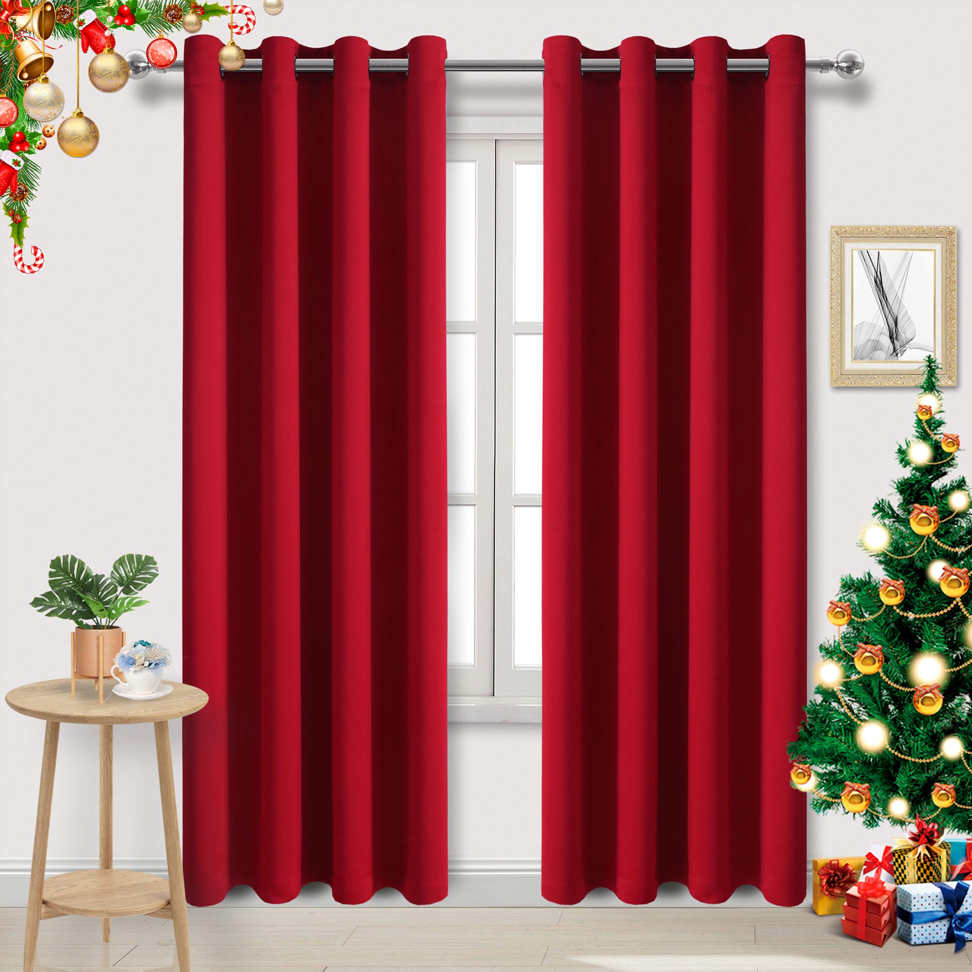 DWCN Red Christmas Curtains 84 Inch Length, Solid Thermal Blackout Bedroom, Living Room Drapes for Window Treatment - W52 x L84 Inch, Set of 2 Image
