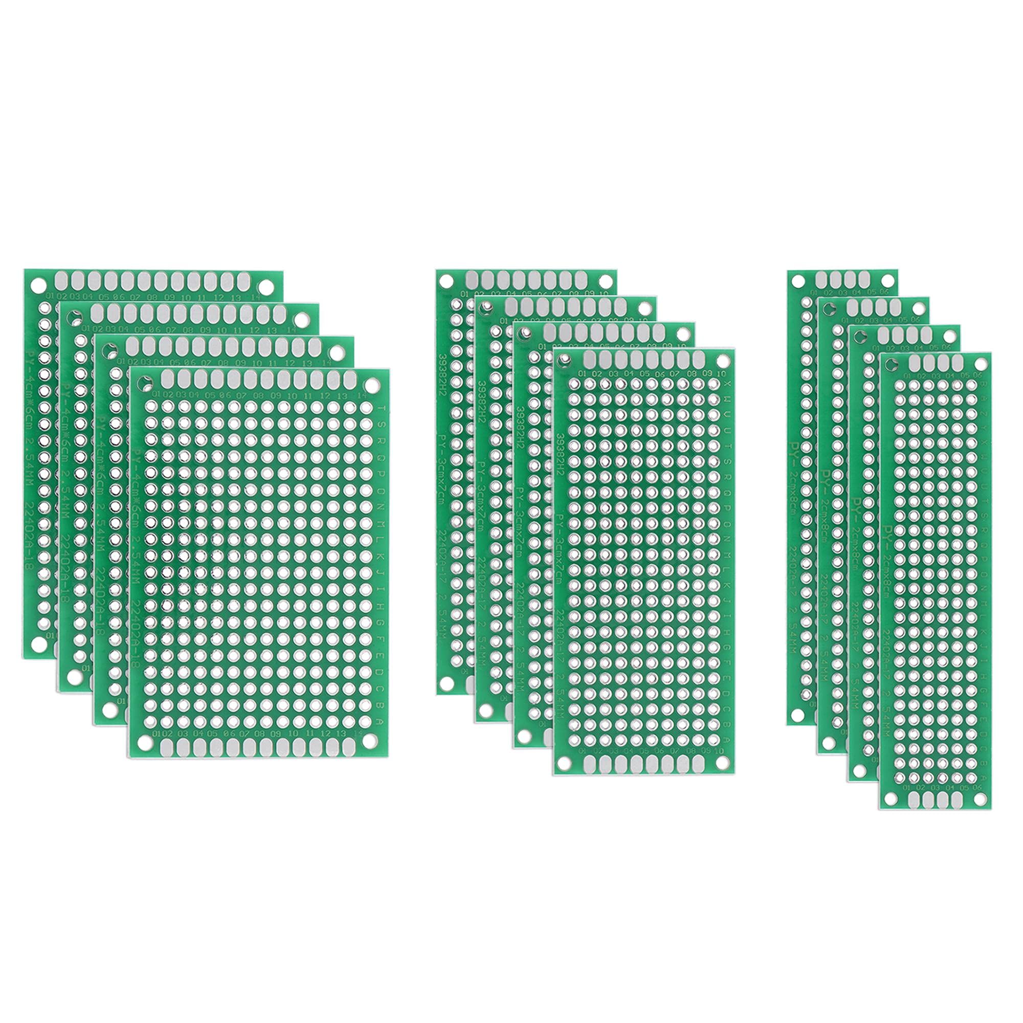 sourcing map Double-Sided PCB Board Printed Circuit Boards Kit (3 Sizes - 4x6 3x7 2x8) Prototyping Board for DIY Soldering Electronic Projects Practice Test Circuit 12pcs