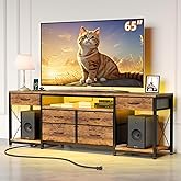 GYIIYUO LED TV Stand with 6 Fabric Drawers and Power Outlet for 55 60 65 Inch TVs, Entertainment Center with Open Storage She