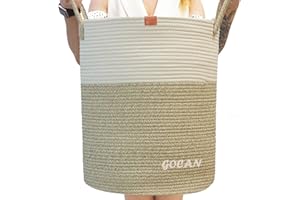 GOCAN large tall sturdier Laundry Hamper Basket Woven Storage Baskets for clothes Pillows Blanket Toy in living or bed room decoration H50XD38cm borwn/beige
