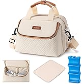 BABEYER Breastmilk Cooler Bag with Ice Pack Fits 6 Baby Bottles up to 9 Ounce, Wearable Breast Pumps Cooler Bag for Nursing Mom Daycare, Work, Travel- Cream