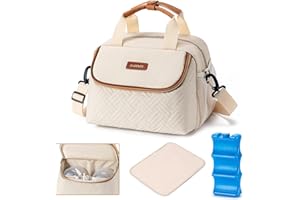BABEYER Breastmilk Cooler Bag with Ice Pack Fits 6 Baby Bottles up to 9 Ounce, Wearable Breast Pumps Cooler Bag for Nursing Mom Daycare, Work, Travel- Cream