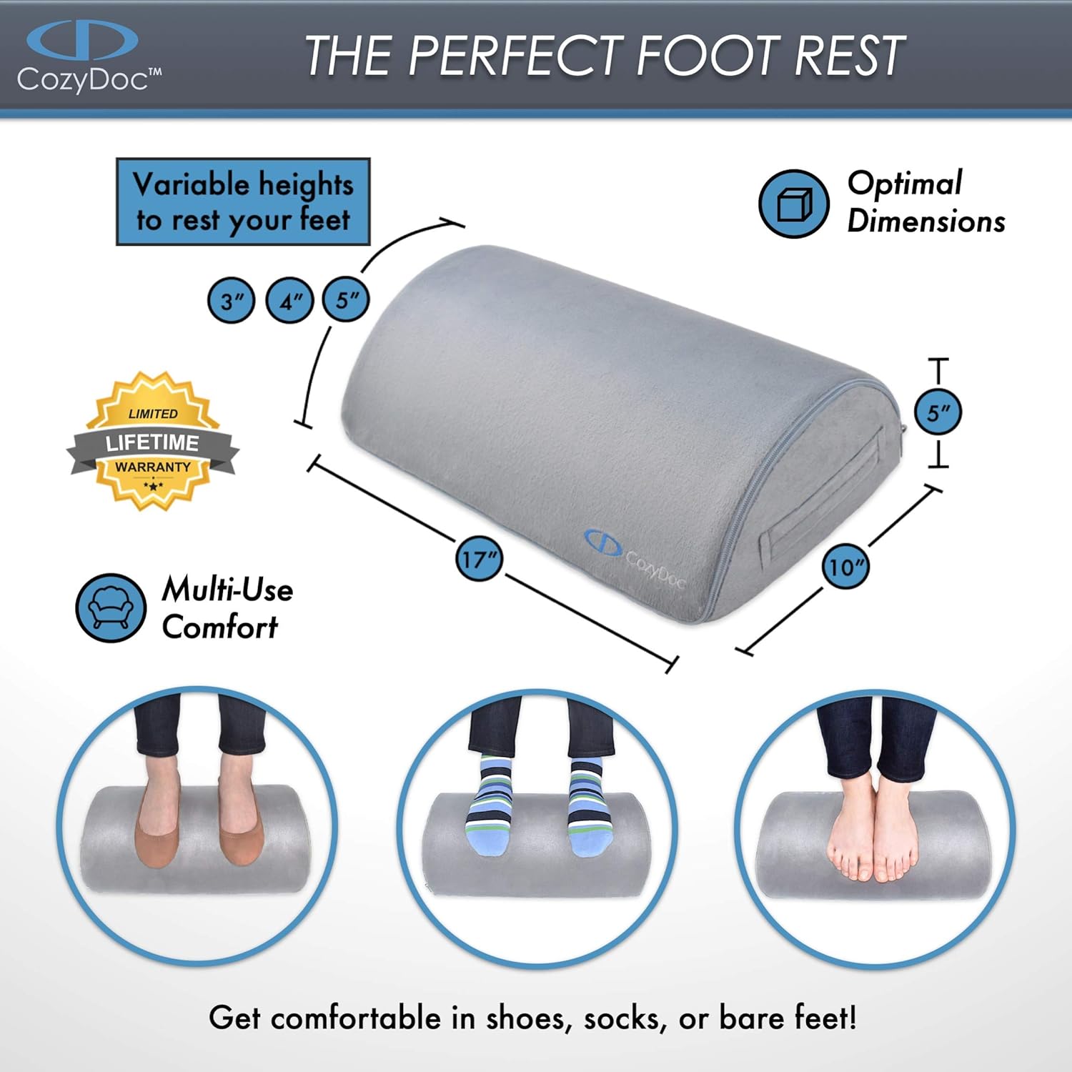 CozyDoc Ergonomic Foot Rest Cushion Under Desk + Massage Ball | The Most Comfortable Footrest for Home, Office, Travel | Doctor Designed Orthopedic Foam for Feet, Knee, Back Pain Relief【Gray】 : Office Products