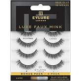 Eylure Luxe Faux Mink False Lashes - Natural Lavish, 4 Pairs Bonus Pack | Glue Included | 10 Wears