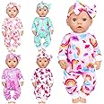 Ecore Fun 5 Sets Baby Doll Clothes and Headbands Baby Doll Accessories Set for 14 -16 Inch Doll, Total 10 pcs Cute Pattern Jumpsuit Doll Clothes and Accessories for 15 Inch Baby Dolls 18 Inch Dolls